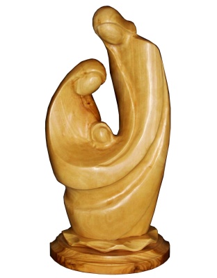 Olive wood Holy Family Contemporary art statue 24cm / 9.45 in 