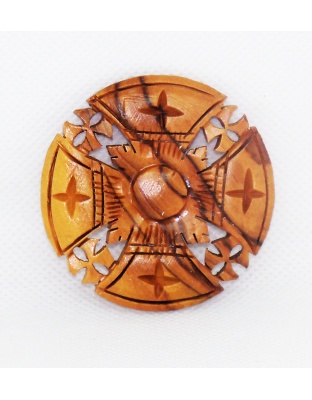 Wooden Jerusalem cross brooch