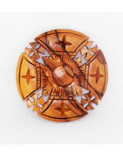 Wooden Jerusalem cross brooch