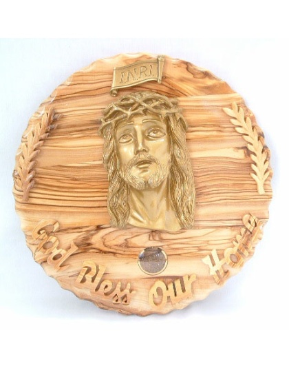Olive wood God Bless our Home wall plaque