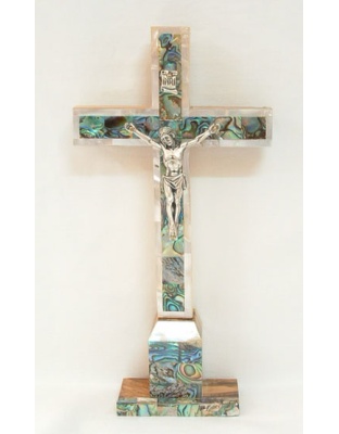 Mother of pearl tabletop crucifix