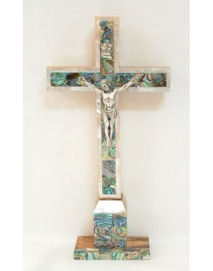 Mother of pearl tabletop crucifix