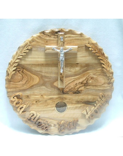 Olive wood God Bless our Home wall plaque